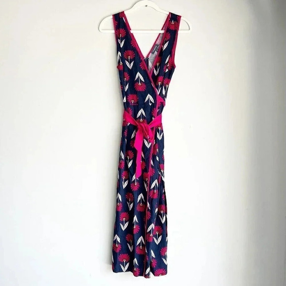 ModCloth Size S Navy Sleeveless Floral Tie Waist Wrap Crop Jumpsuit - Picture 2 of 6